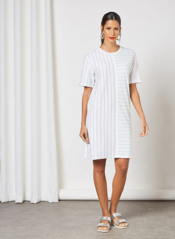 Colourblock Striped Shift Dress Green/White