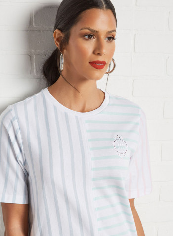 Colourblock Striped Shift Dress Green/White