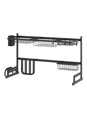 Adjustable Large Dish Drainer Shelf With Utensil Holder Black 41x34x18cm