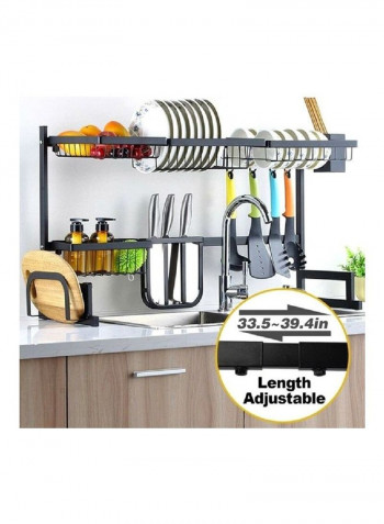 Adjustable Large Dish Drainer Shelf With Utensil Holder Black 41x34x18cm