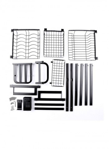 Adjustable Large Dish Drainer Shelf With Utensil Holder Black 41x34x18cm