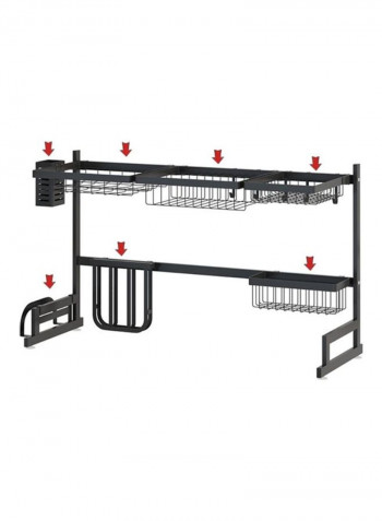 Adjustable Large Dish Drainer Shelf With Utensil Holder Black 41x34x18cm