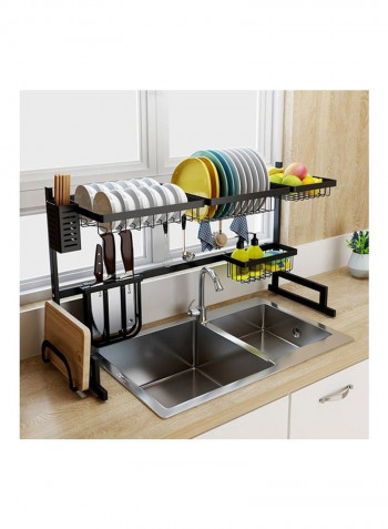 Adjustable Large Dish Drainer Shelf With Utensil Holder Black 41x34x18cm