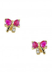 14 Karat Gold Plated Cubic Zirconia Studded Bow Design Stud Earrings