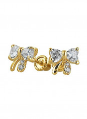 14-Karat Gold Plated Cubic Zirconia Studded Bow Shape Stud Earrings