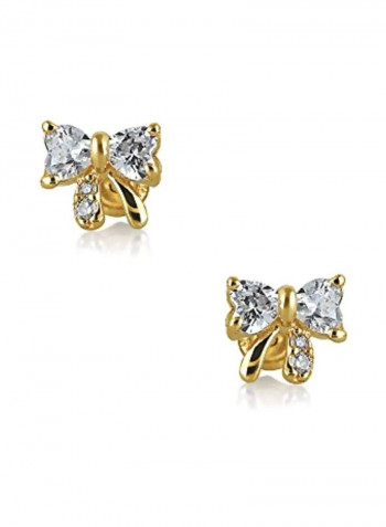 14-Karat Gold Plated Cubic Zirconia Studded Bow Shape Stud Earrings
