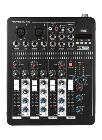 Professional 4-Channel Mic Line Audio Mixer With 3-Band EQ