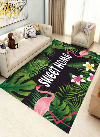 Cartoon Flamingo Plants Pattern Anti-skid Soft Floor Mat Multicolour 140x200cm