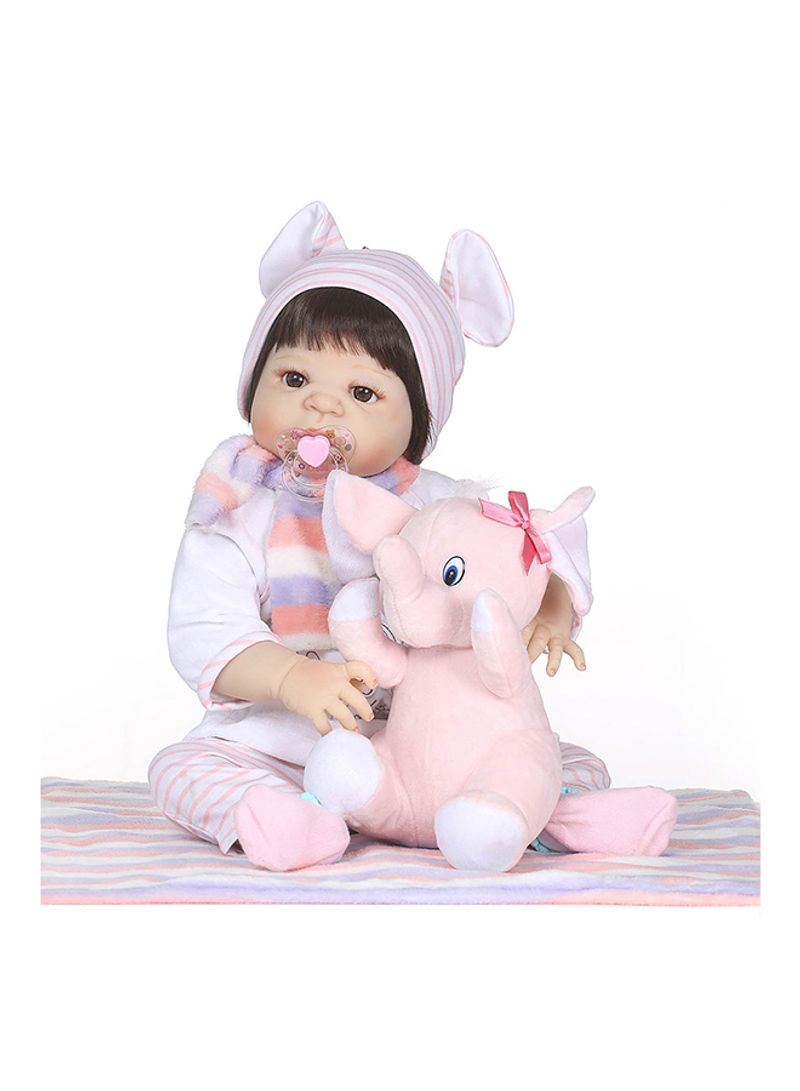 Realistic Toddler Doll With Elephant Shaped Soft Toy 47 x 17 x 23centimeter