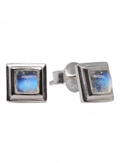 Sterling Silver 925 Genuine Moonstone Square Stud Earrings