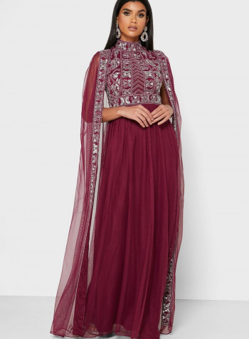 High Neck Embellished Dress Red/Silver