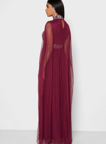 High Neck Embellished Dress Red/Silver