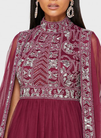 High Neck Embellished Dress Red/Silver