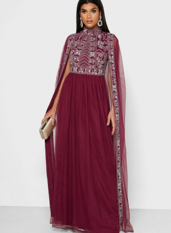 High Neck Embellished Dress Red/Silver