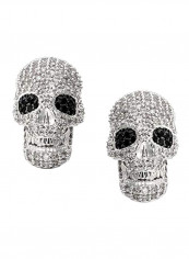 Silver Plated Brass Cubic Zirconia Studded Skull Designed Earrings