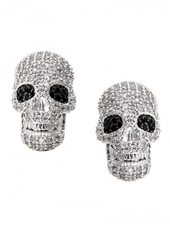 Silver Plated Brass Cubic Zirconia Studded Skull Designed Earrings