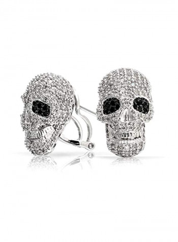 Silver Plated Brass Cubic Zirconia Studded Skull Designed Earrings
