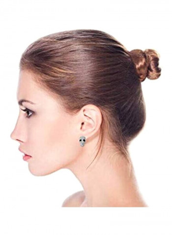 Silver Plated Brass Cubic Zirconia Studded Skull Designed Earrings