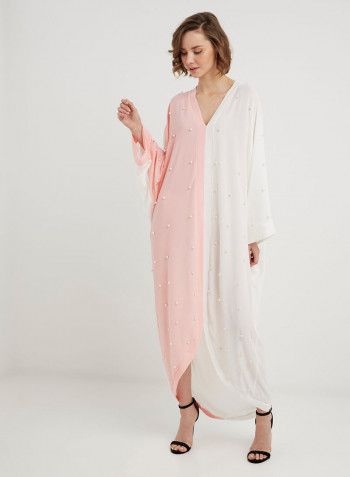 Pearl Detailed Maxi Dress Pink/White