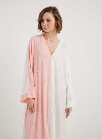 Pearl Detailed Maxi Dress Pink/White