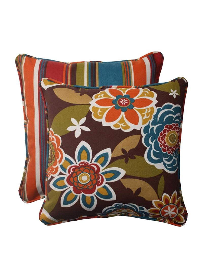 2-Piece Reversible Corded Throw Pillow Chocolate 18.5x18.5x5inch