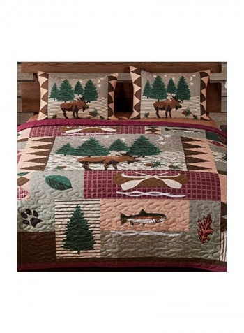 3-Piece Cotton Quilt Set Green/Brown/Grey