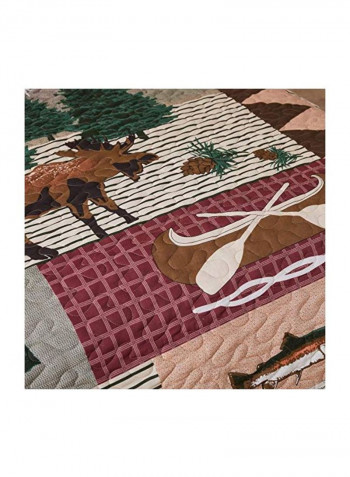 3-Piece Cotton Quilt Set Green/Brown/Grey