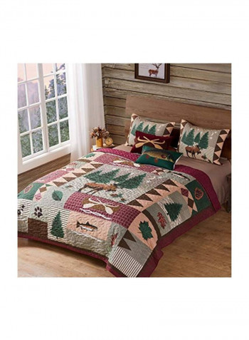 3-Piece Cotton Quilt Set Green/Brown/Grey