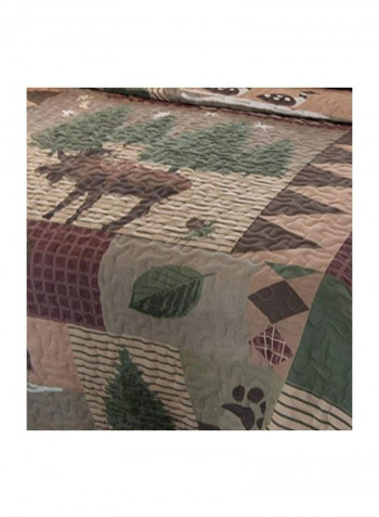 3-Piece Cotton Quilt Set Green/Brown/Grey