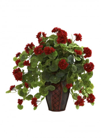 Artificial Geranium Flower With Decorative Planter Red/Green