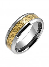 Gold Plated Titanium Dragon Inlay Celtic Knot Ring