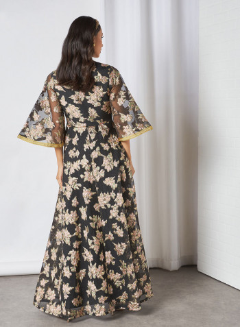 Floral Organza Dress Black