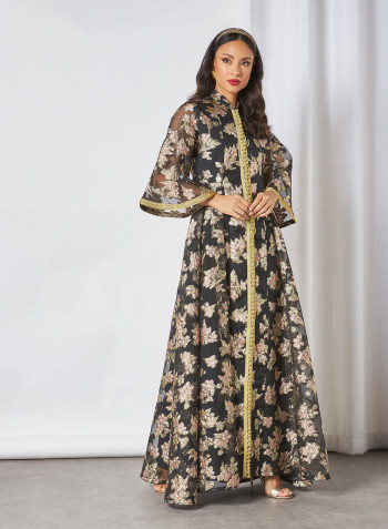 Floral Organza Dress Black
