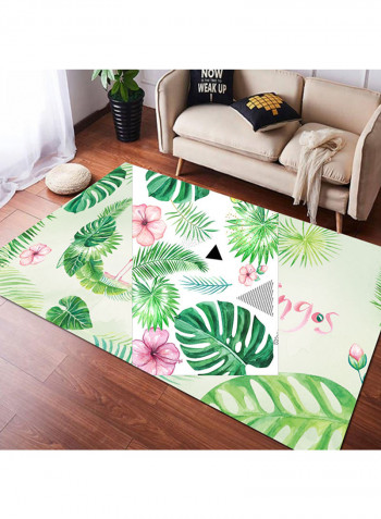 Tropic Plants And Flower Pattern Carpet Green 80(W)x180 (L)centimeter