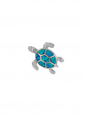 925 Sterling Silver Opal Studded Turtle Pendant Necklace