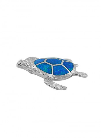 925 Sterling Silver Opal Studded Turtle Pendant Necklace