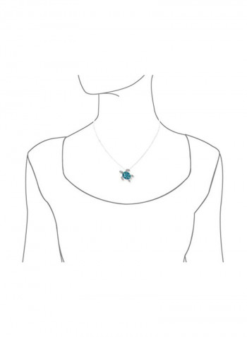925 Sterling Silver Opal Studded Turtle Pendant Necklace