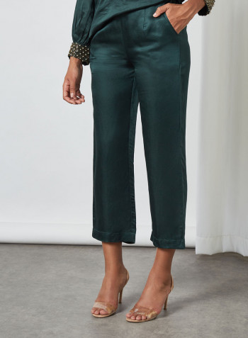 Embellished Blouse and Pant Set Green