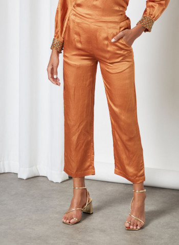 Embellished Blouse and Pant Set Rust