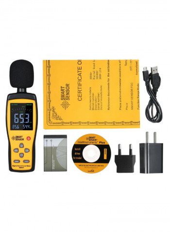 Digital LCD Sound Level Monitoring Tester Yellow/Black 210 x 65 x 28millimeter
