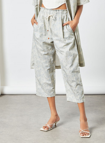 All-Over Print Top and Culottes Set Grey