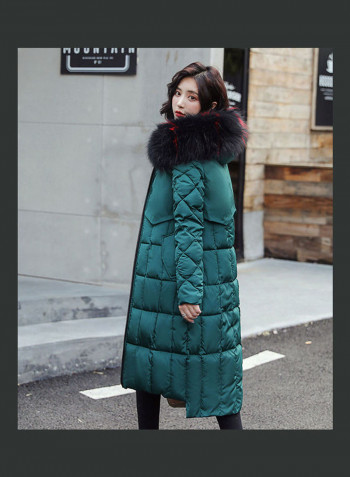 Long Sleeves Hooded Long Jacket Green