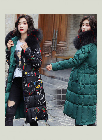 Long Sleeves Hooded Long Jacket Green