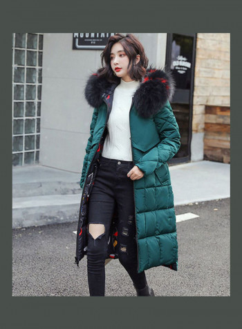 Long Sleeves Hooded Long Jacket Green