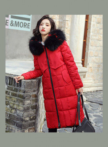 Long Sleeves Hooded Long Jacket Red/Black