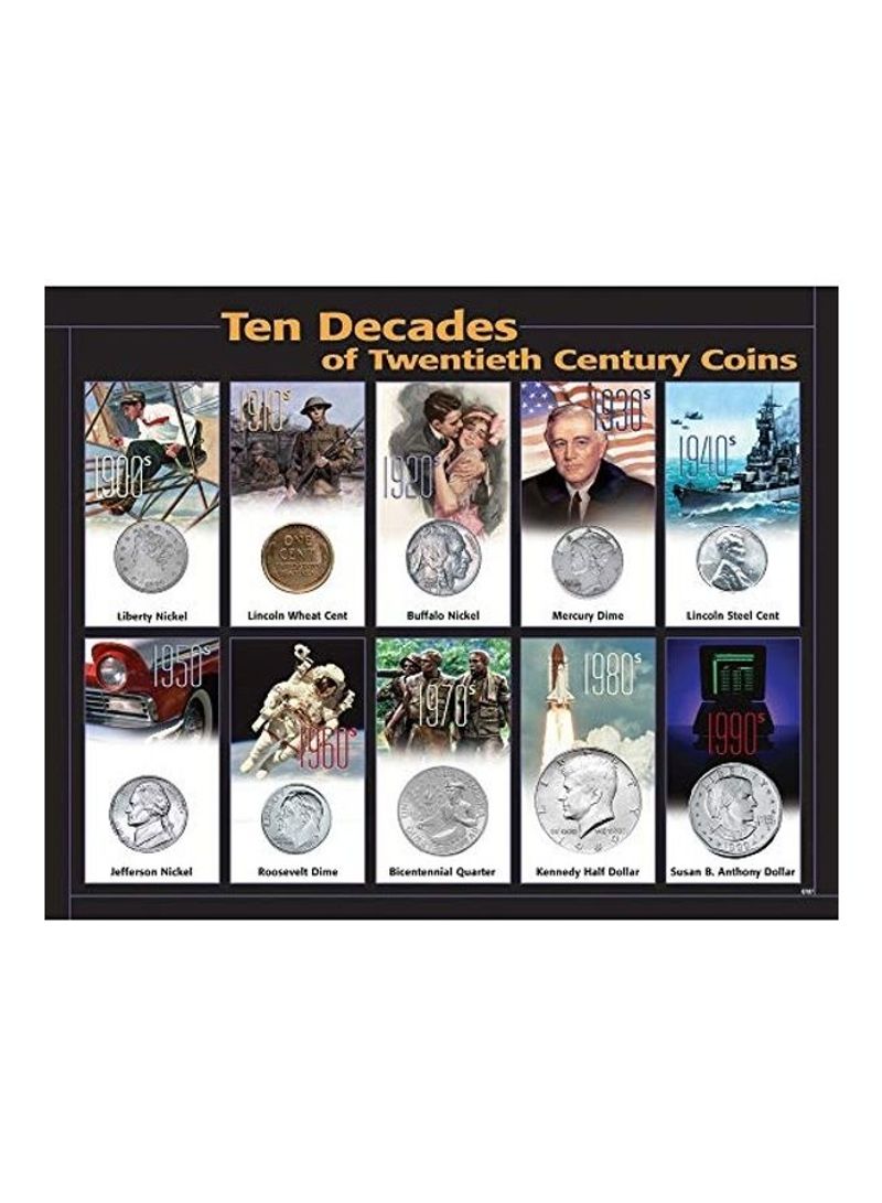 10 Decades 20th Century Coins Frame 12X10X1inch