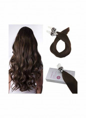 2-Piece Rings Beads Tipped Human Hair Extensions Set Dark Brown 16inch