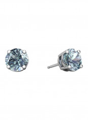 Sterling Silver Simulated Aquamarine Round Stud Earrings