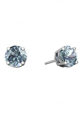Sterling Silver Simulated Aquamarine Round Stud Earrings