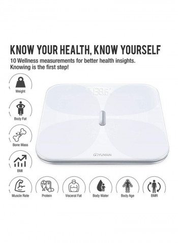 Bluetooth Smart Weighing Scale White 11.81x11.81x0.79inch